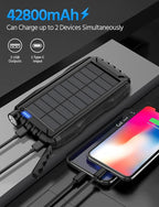 Solar Charger, Power Bank, 42800mAh Portable Charger Power Bank External Battery Pack 5V3.1A Qc 3.0 Fast Charger Built-in Super Bright Flashlight (Black)