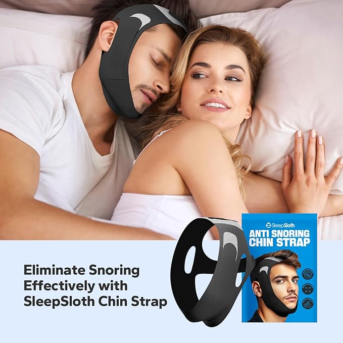 Anti-Snoring Chin Strap, Adjustable Chin Strap for Sleeping, Anti Snore Solution, Snoring Stopper, Chin Strap for Mouth Breathing Prevention (Black, Large)