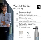 LARS NYSØM Stainless Steel Insulated Water Bottle 25oz 34oz | Insulated Thermo Flask for Hot and Cold Beverages | Leakproof Drinking Bottle (Stainless Steel, 25.4oz)