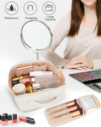 Relavel Travel Makeup Bag for Women, Large Capacity Cosmetic Bags with Separate Brushes Compartments, Waterproof Toiletry Organizer Bags with Handle for Travel Essentials - White