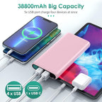 Portable Charger 38800mAh,LCD Display Power Bank,5 USB Outputs Battery Pack Backup,USB-C in&out Dual Input Phone Charging Compatible with iPhone 16/15/14/13 Pro,Android Samsung Galaxy Pixel Nexus-Pink