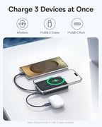 Baseus 45W Ultra Slim 10000mAh Power Bank Built-in USB-C Cables Bundle with 10,000mAh 30W Magnetic Portable Charger, Fast Charging Wireless Battery Pack with Built-in Braided USB-C Cable