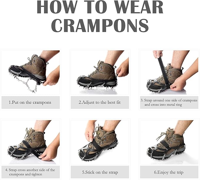 Crampons Ice Cleats Traction Snow Grips for Boots Shoes Women Men Anti Slip 19 Stainless Steel Spikes Safe Protect for Hiking Fishing Walking Climbing Mountaineering