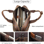 Augus Leather Messenger Bag for Men Vintage Travel Backpack 17 inch laptop Briefcase Shoulder Bags
