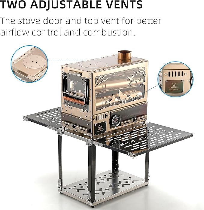 M8 Wood Burning Stove with Oven & Camping Table, Stainless Steel Portable IGT Hot Tent Stove, Including 6 Chimney Pipes, for Camping, Tents, Cooking and Travel Rose Gold