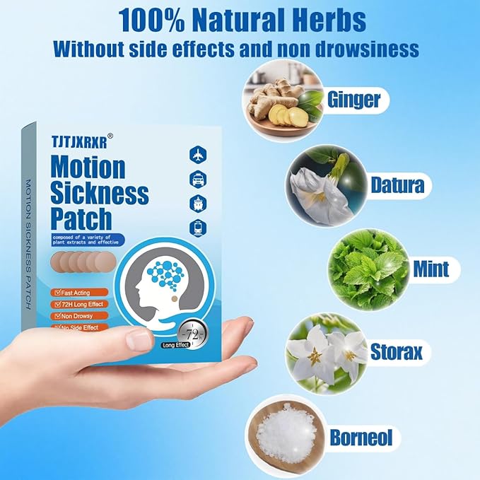 Motion Sickness Patches, 36 Count - Fast Acting & 72 Hours Long Lasting Sea Sickness Relief for Cruise, Airplanes, Cars, Bus, Train - Non-Drowsy Travel Sickness Patch for Dizziness Relief