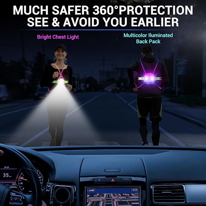Running Vest for Women, Reflective Running Lights Vest for Night Runners, Running Light Gear Safety Reflective Vest for Men