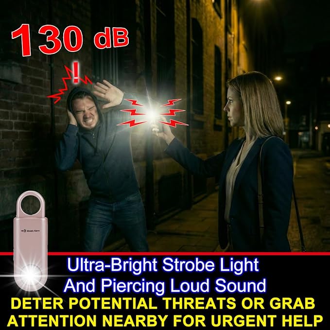 130dB Personal Safety Alarm Ultra Bright Strobe Light Loud Sound Keychain Siren with Carabiner for Women, School Children, Night Runners. Hiking Alarm Bear Deterrent. SOS Emergency Alerts. Hot Pink