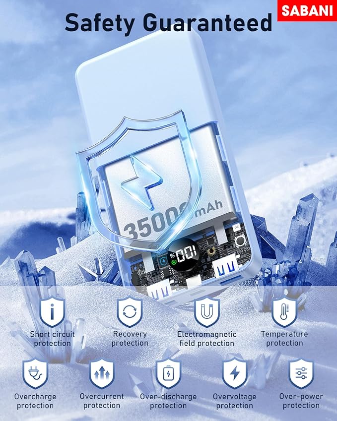 SABANI Portable Charger 35000mAh Power Bank - Portable Battery with 4 Built in Cables, 22.5W Fast Charging Battery Pack Compatible with iPhone 16 15 14 13 Samsung Android Phone etc (1 Pack, Blue)