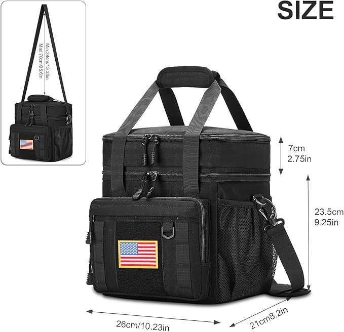 Expandable Large Tactical Lunch Box for Adults, Heavy Duty Durable Lunch Cooler Bag with MOLLE Lunch Pail for Work Camping Fishing Picnic (Black, 16L)