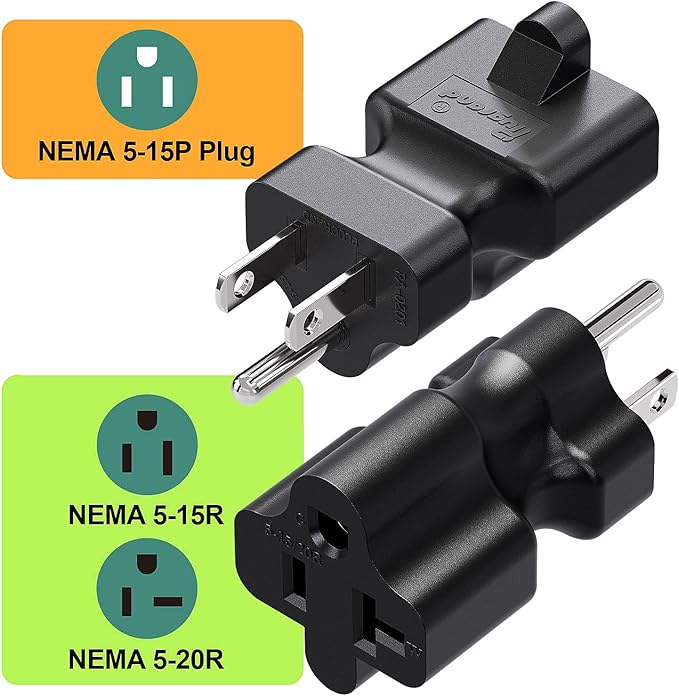 15 Amp to 20 Amp Nema 5-15P to 5-15R/5-20R Power Adapter (3 Pack)