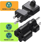 15 Amp to 20 Amp Nema 5-15P to 5-15R/5-20R Power Adapter (3 Pack)