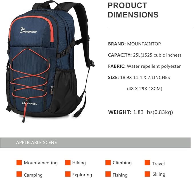 MOUNTAINTOP Hiking Backpack,25/30L Camping Backpack, Men Women Hiking Daypack Lightweight Travel Backpack for Climbing