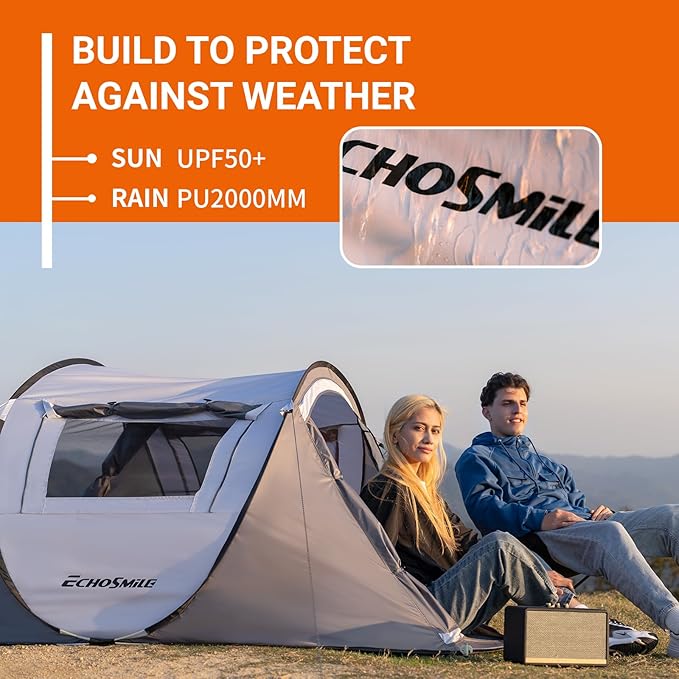 EchoSmile Instant Pop Up Camping Tent, 2/4/6 Person, Easy Setup Tent, Water Resistant Dome, Portable with Carry Bag