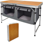 Camp Field Camping Folding Aluminum Table with Adjustable Legs for Outdoor Travel Beach, Backyards, BBQ, Party and Picnic Foldable Table