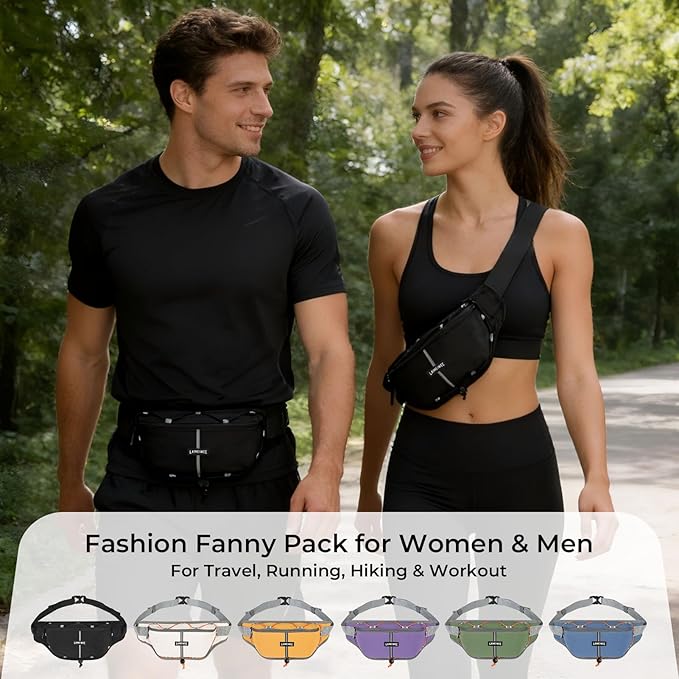Fanny Pack for Women Men, Water-Resistant Travel Waist Pack with RFID Blocking, Wide Opening Crossbody Belt Bag for Phone, Passport, Small Hip Pack for Running, Hiking, Workout（Purple）