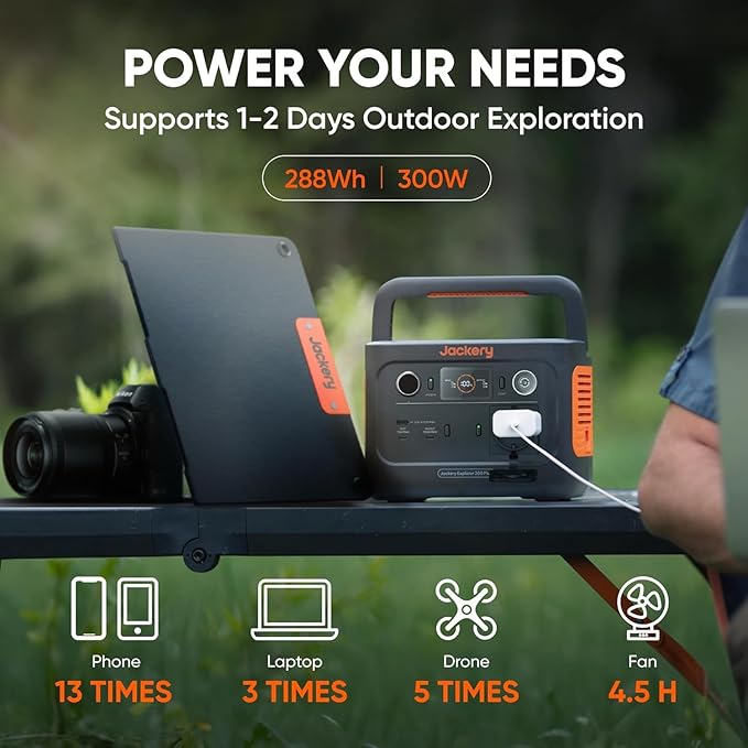 Jackery Solar Generator 300 Plus Portable Power Station with 1X SolarSaga 100W Solar Panel, 288Wh Backup LiFePO4 Battery, 300W AC Outlet for RV, Outdoors, Camping, Traveling, and Emergencies