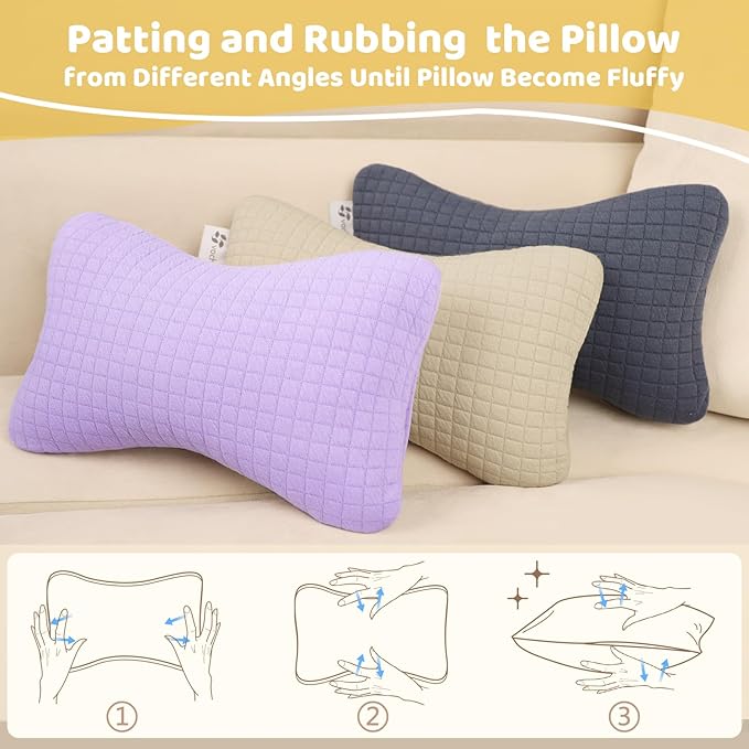 vocheer 11x7in Mini Travel Pillow, Small Pillows for Sleeping, Tiny Pillows for Neck, Wrist, Lumbar and Knee, Pets Pillow, Cotton, Cover Removable, Machine Washable (Dark Beige-2PC)