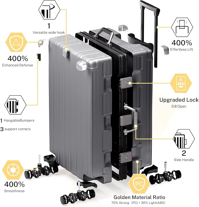 Krute Luggage Set 2 Pieces 20 28 Inch Aluminum Frame Carry on Luggages TSA Lock No Zipper Checked Suitcase with Spinner Wheels Lightweight PC Shell Hardside Suitcases