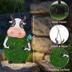 Cow Lanterns Decorative Outdoor with Hook and LED Light Solar Hanging Lights Outdoor Waterproof Unique Gift for Farmhouse