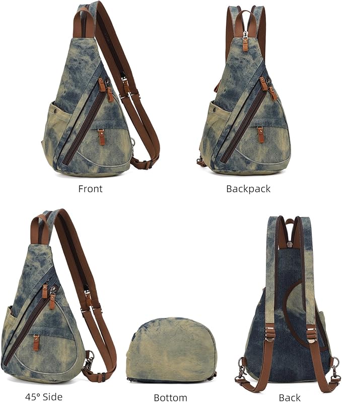 KL928 Canvas Sling Bag - Small Crossbody Backpack Shoulder Casual Daypack Rucksack for Men Women(Large Version)