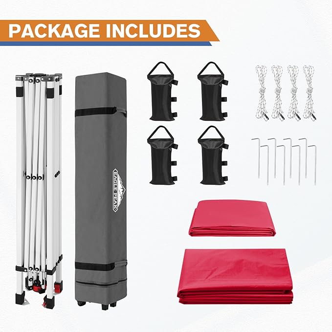 EAGLE PEAK Pop Up Canopy Tent with 1 Sidewall, Easy Setup Event Tent, Outdoor Sun Shade, Wheeled Carry Bag, Stakes and Guy Ropes, Instant Canopy 10x10, Red