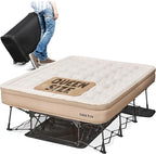 Queen Air Mattress with Frame, Self Inflating/Deflating Bed for Adults - PeakRest Blow Up Bed, Camping Cot with Mattress for Adults - Portable Queen Bed with Travel Rolling Case on Wheels