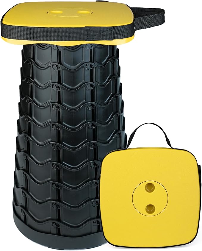 Upgraded Folding Stool Collapsible Portable Chairs Sturdy Heavy Duty 550lbs Load Capacity Telescopic Stool for Camping Travel Hiking (Yellow)