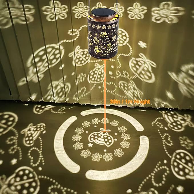 Upgraded Ladybug Solar Lights for Outside Garden Decor, Waterproof Hanging Metal Lanterns Outdoor Solar Lights for Yard, Patio, Porch, Fence - Birthday Gifts for Women, Mom, Grandma