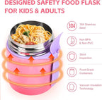 10oz Insulated Food Jar, Thermo for Hot Food Lunch Container, Stainless Steel Lunch Box for Kids with Spoon (Pink)