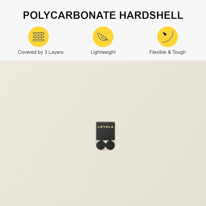 LEVEL8 Carry on Suitcase for Women Men, Carry-on Luggage Airline Approved, Travel Bag with Spinner Wheels, Lightweight Luminous Textured Hard Shell, Tsa Lock, 20 Inch, Cream White