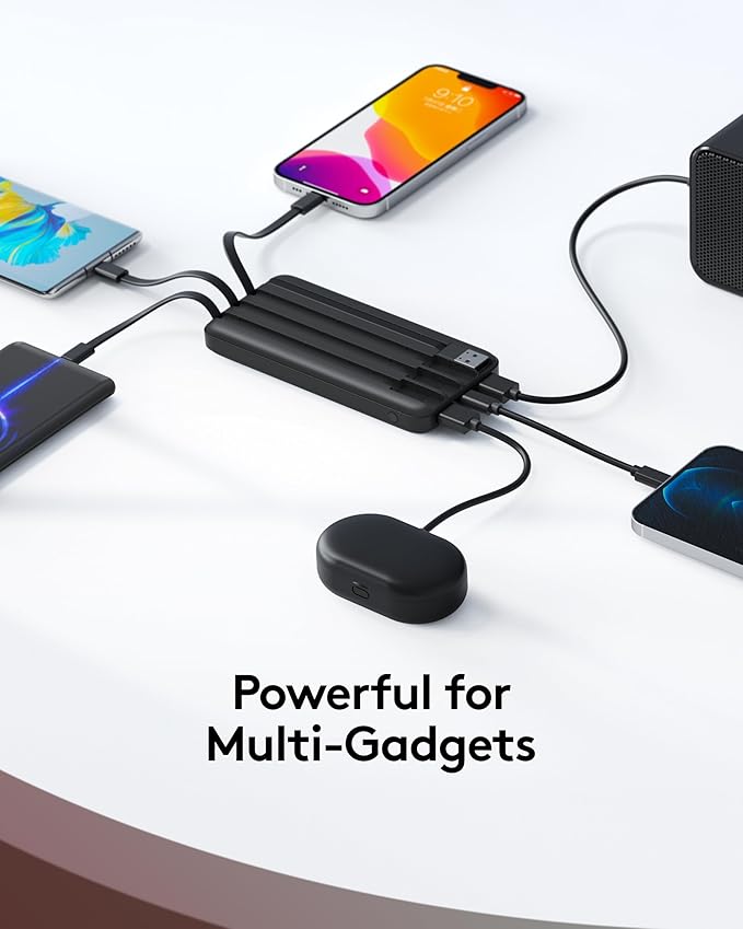 Portable Phone Charger, 10000mAh Portable Charger Power Bank with Built-in Cables, Travel Essential Battery Pack Compatible with iPhone, Samsung, Google, iPads, Tablets, etc