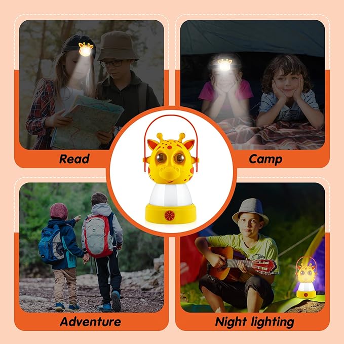 VIHOSE 2 Set Animal LED Camping Lantern and Headlamp 4 Pcs Animal Themed Camping Equipment Room Nightlight Battery Powered Night Light for Emergency, Hurricane, Lightweight Tent Lamp