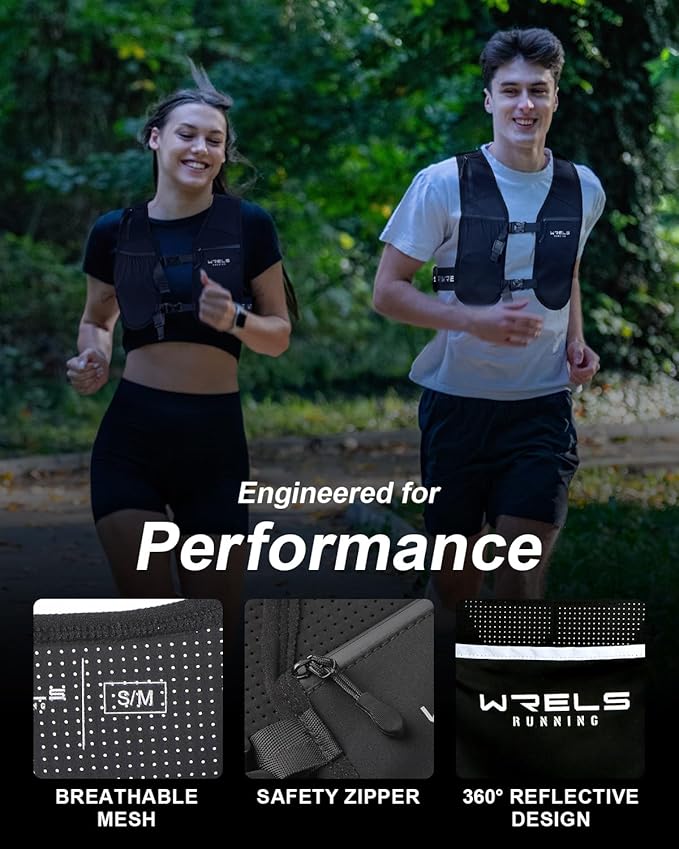 Running Vest with Running Water Bottle,Adjustable Reflective Hydration Vest with Waterproof Phone Holder for Women Men,Lightweight Water Vest for Outdoors