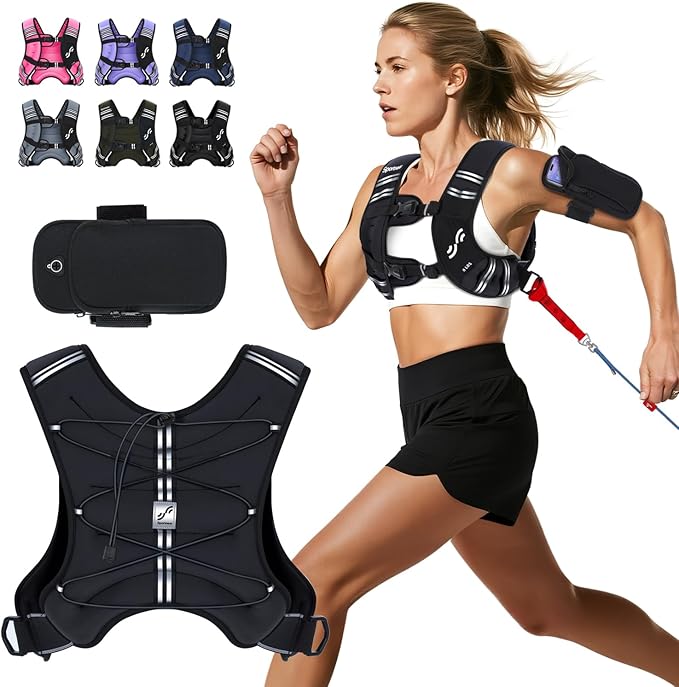 Sportneer Weighted Vest for Women Men: 8lbs/12lbs/15lbs/20lbs/25lbs Weight Vest with Detachable Phone Pouch Rucking Vest for Women Walking Strength Training Muscle Building Weight Loss