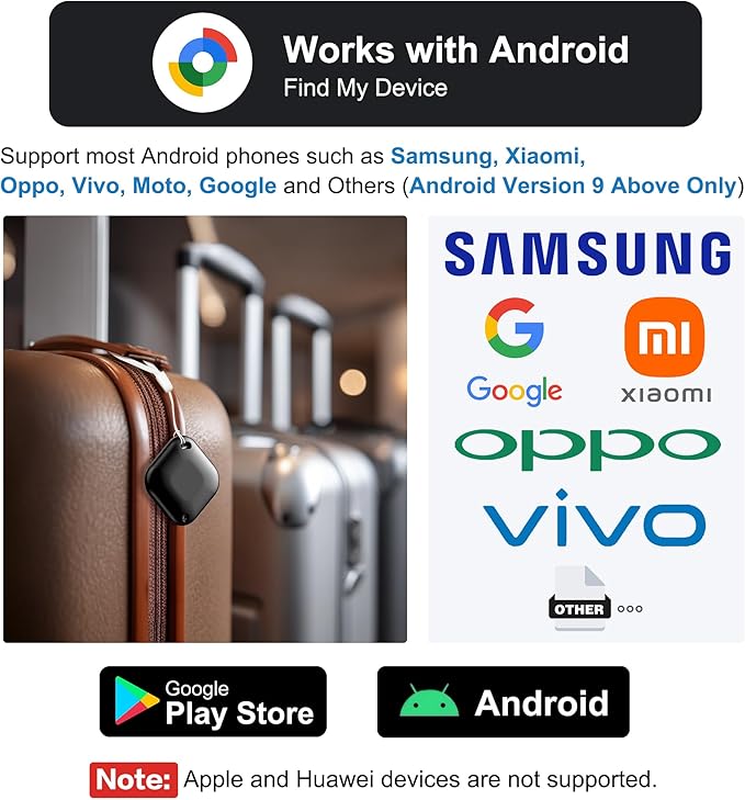 Air Tag for Android, Tags-4 Pack Tracker with 4 Case, Works via Google Find Hub App, Android Tracker Tags, Item Finder for Key, Backpack, Travel and Commute, 2 Black, 2 White (NOT for iOS)