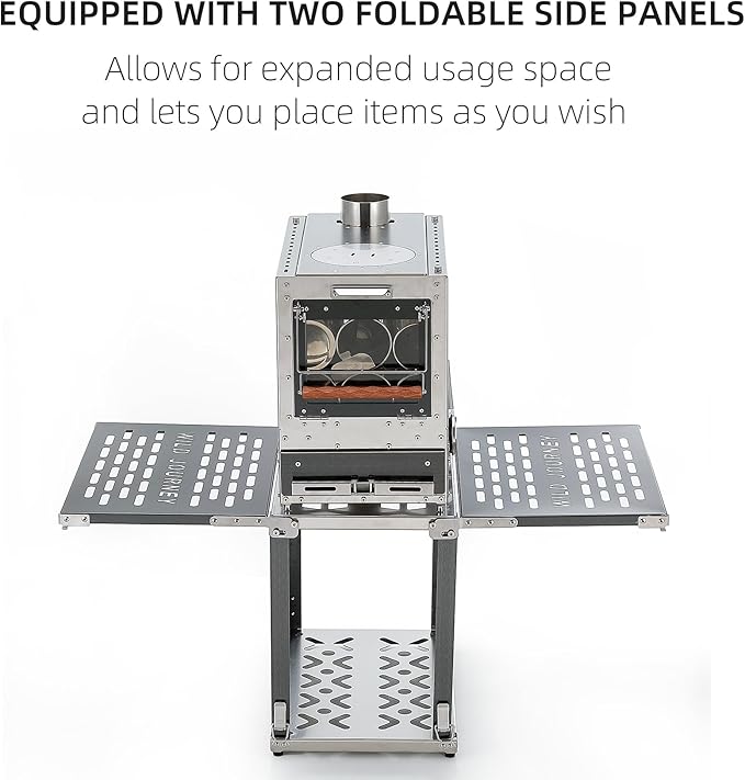 M8 Wood Burning Stove with Oven & Camping Table, Stainless Steel Portable IGT Hot Tent Stove, Including 6 Chimney Pipes, for Camping, Tents, Cooking and Travel (Silver)