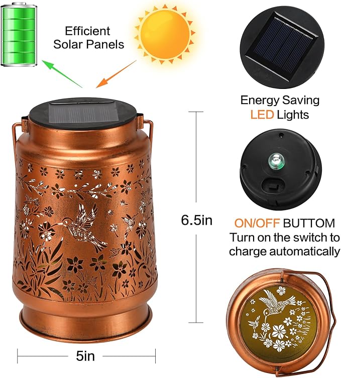 Hummingbird Solar Lanterns Outdoor Waterproof Garden Decor, Metal LED Garden Light Birthday Gifts for Women mom Grandma for Yard, Patio, Lawn, Tabletop, Pathway, Landscape,Walkway, Terrace, Balcony