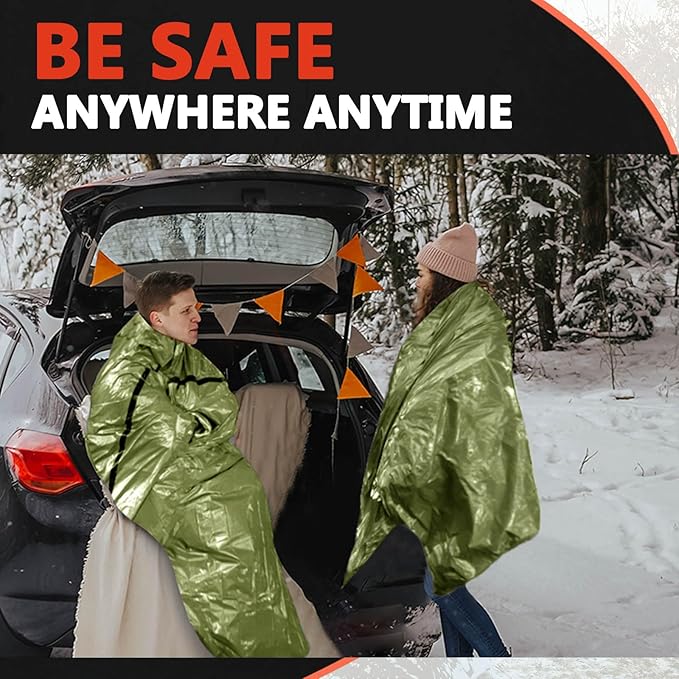 Frelaxy Emergency Sleeping Bag 1-Pack/2-Pack, Extra-Thick Compact Survival Bivy with Whistle, Storage Pouch, and EVA case, Perfect for Survival Kits (Army Green - 2 Pack)