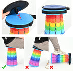 2 Pack Upgraded Collapsible Stool Folding Stool with Cushion,Retractable Folding Stool Max Load Capacity 400lbs, Portable Telescoping Stools for Camping Hiking Outdoor BBQ Fishing-Rainbow