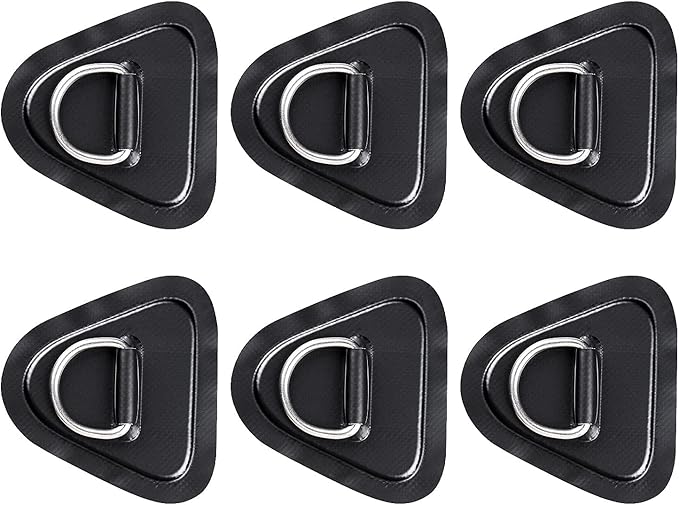 TOBWOLF 6 Pack 3.54" / 9cm Stainless Steel D-Ring Patch for Inflatable Boat Kayak Dinghy SUP, Triangular D-Ring PVC Patch Stand-Up Paddleboard Canoe Rafting Accessories, NO Glue Included