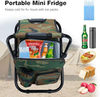Heavy Duty 350lbs Backpack Cooler Chair for Adults, Folding Camp Stool with Cooler for Fishing, Camouflage