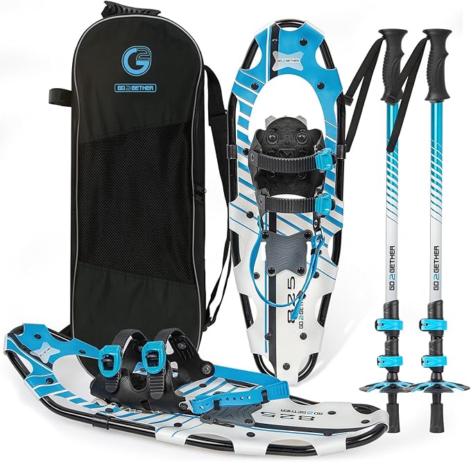 G2 21/25/30 Inches Light Weight Snowshoes for Women Men Youth, Set with Trekking Poles, Tote Bag, Gaiters,Special Fast Ratchet Binding, Orang/Blue/Red Available