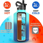 Water Bottle Insulated 32oz 40oz 64oz 128oz Straw Lid Spout Lid & 3 Lids, Leak Proof, Vacuum Insulated,Stainless Steel Water Bottle Wide Mouth for Sports, Gym or Office