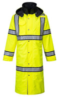Portwest UH447 Waterproof Reversible Raincoat Hi Vis Reflective Long Safety Rain Jacket Yellow/Black, 3X-Large