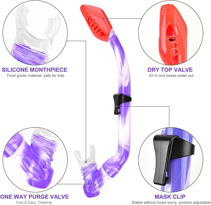 Kids Snorkel Set Dry Top Snorkeling Gear for Kids Youth Boys Girls Junior Age 5-15,Tempered Glass Swimming Diving Mask and Snorkel Set 180 Degree Panoramic View