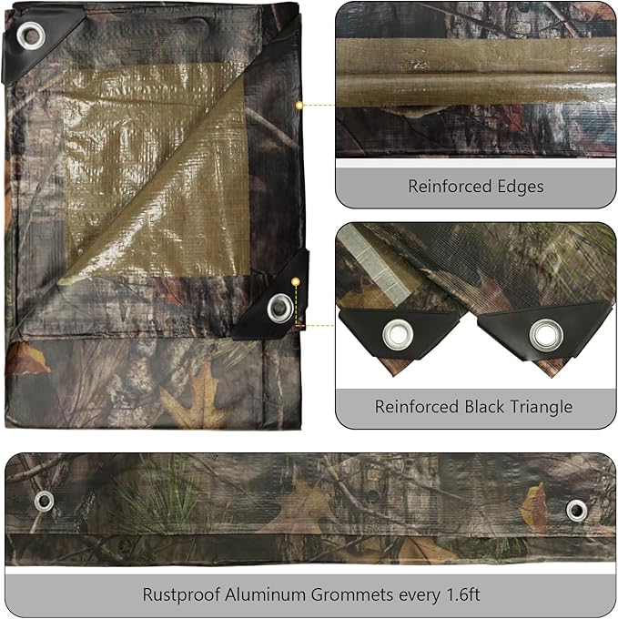 Heavy Duty 9 Mil Tarp Cover Waterproof UV Resistant Tarpaulin Used for Outdoor, Hunting, Camping, Backpacking, Canopy Tent, Ground Tarp, Cover Boat, Motorcycles, Roofs, Wood