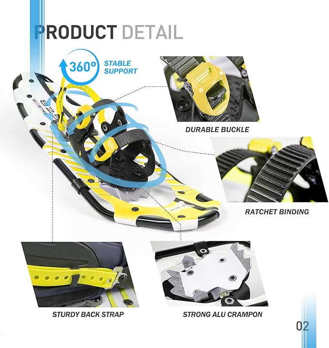 G2 21/25/30 Inches Light Weight Snowshoes for Women Men Youth, Set with Trekking Poles, Tote Bag, Gaiters,Special Fast Ratchet Binding, Orang/Blue/Red Available