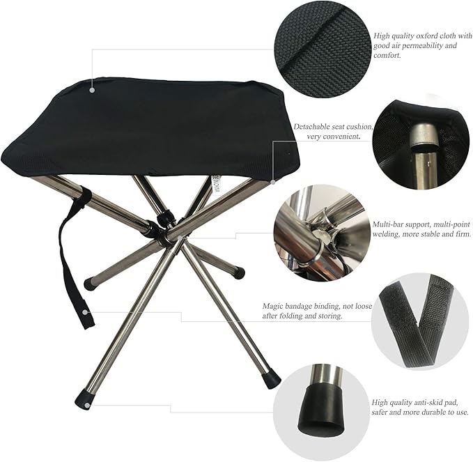 LIBOSULV Folding Camping Stool, Retractable Camping Chair, Super Compact, for Travel, Hiking, Gathering, Barbecue, with Carry Bag, Storage Size 11.61"x2.56"x2.56"