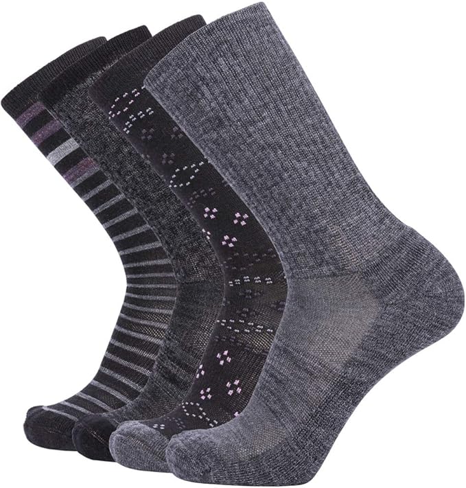 EnerWear 4 Pack Women's Merino Wool Outdoor Hiking Trail Crew Sock
